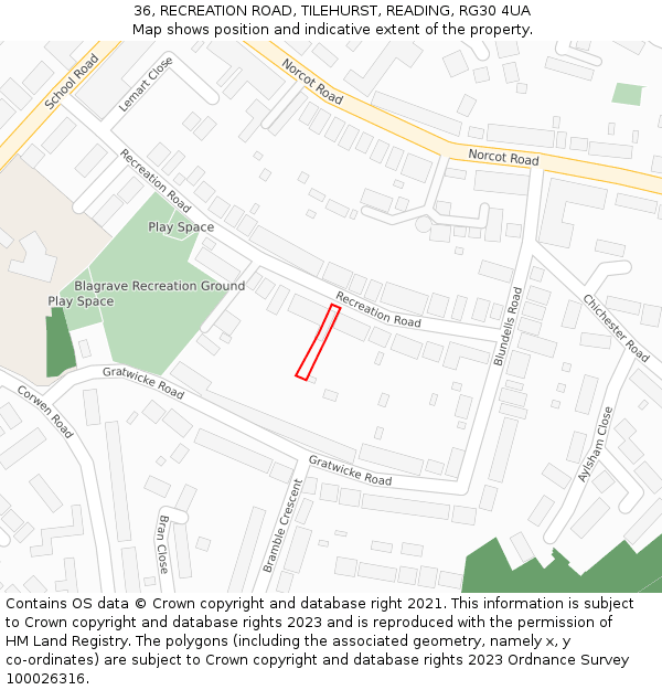 36, RECREATION ROAD, TILEHURST, READING, RG30 4UA: Location map and indicative extent of plot