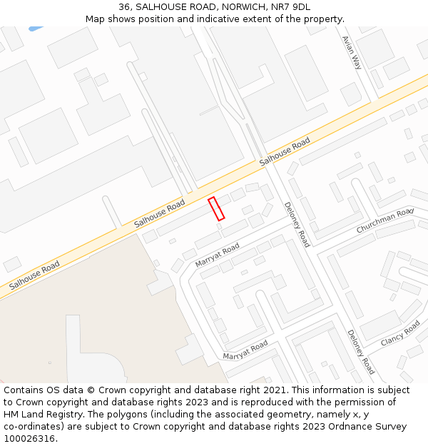 36, SALHOUSE ROAD, NORWICH, NR7 9DL: Location map and indicative extent of plot
