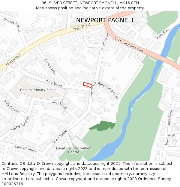 36, SILVER STREET, NEWPORT PAGNELL, MK16 0EN: Location map and indicative extent of plot