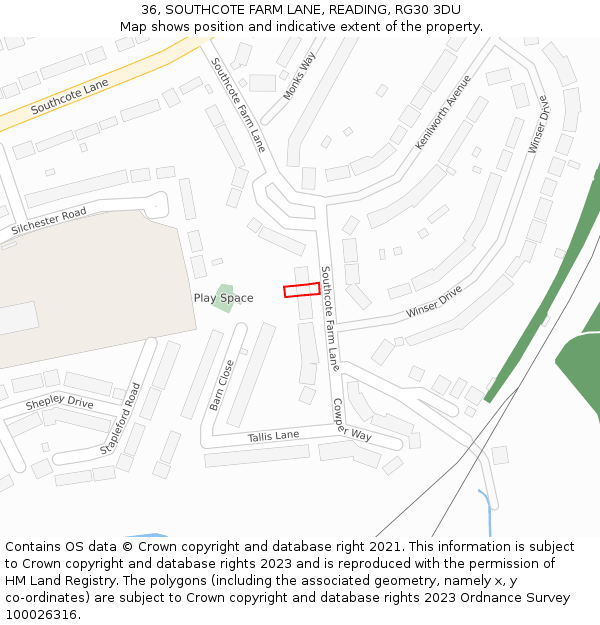 36, SOUTHCOTE FARM LANE, READING, RG30 3DU: Location map and indicative extent of plot