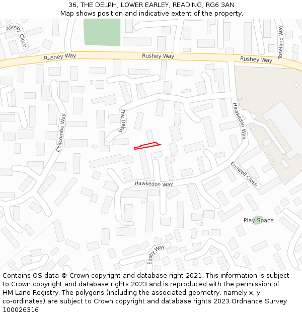 36, THE DELPH, LOWER EARLEY, READING, RG6 3AN: Location map and indicative extent of plot