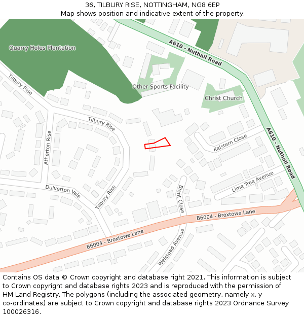 36, TILBURY RISE, NOTTINGHAM, NG8 6EP: Location map and indicative extent of plot