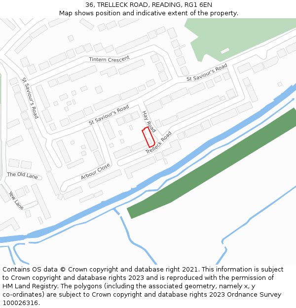 36, TRELLECK ROAD, READING, RG1 6EN: Location map and indicative extent of plot