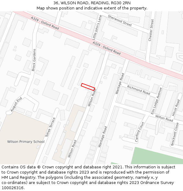 36, WILSON ROAD, READING, RG30 2RN: Location map and indicative extent of plot