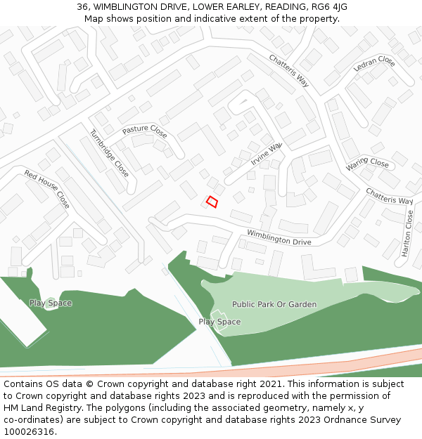 36, WIMBLINGTON DRIVE, LOWER EARLEY, READING, RG6 4JG: Location map and indicative extent of plot