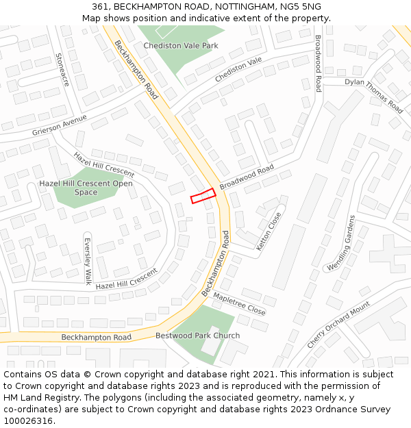 361, BECKHAMPTON ROAD, NOTTINGHAM, NG5 5NG: Location map and indicative extent of plot