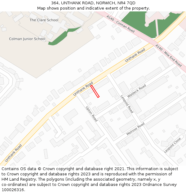 364, UNTHANK ROAD, NORWICH, NR4 7QD: Location map and indicative extent of plot