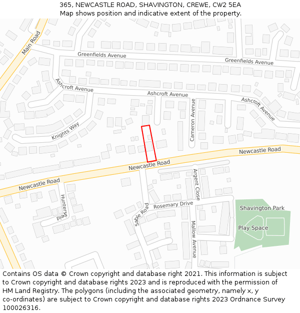 365, NEWCASTLE ROAD, SHAVINGTON, CREWE, CW2 5EA: Location map and indicative extent of plot