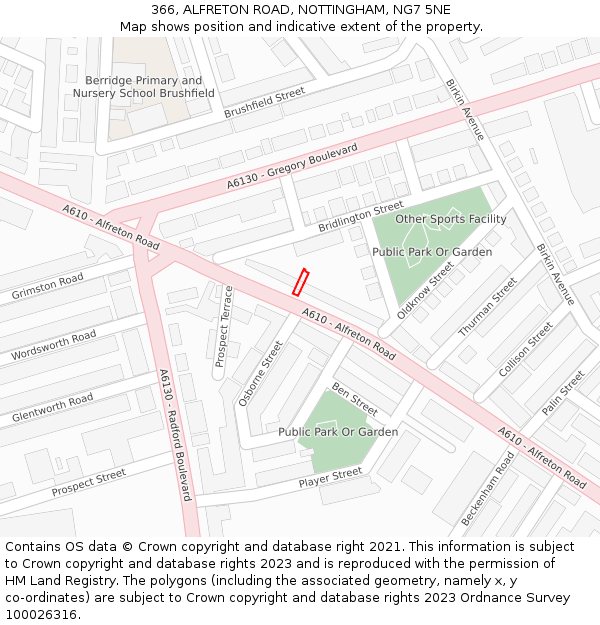 366, ALFRETON ROAD, NOTTINGHAM, NG7 5NE: Location map and indicative extent of plot