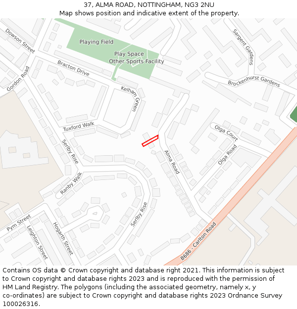 37, ALMA ROAD, NOTTINGHAM, NG3 2NU: Location map and indicative extent of plot