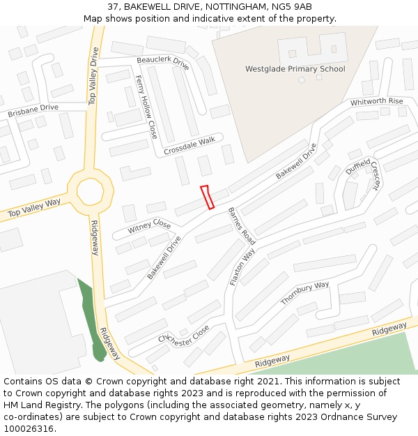 37, BAKEWELL DRIVE, NOTTINGHAM, NG5 9AB: Location map and indicative extent of plot