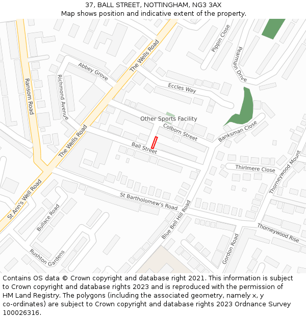 37, BALL STREET, NOTTINGHAM, NG3 3AX: Location map and indicative extent of plot