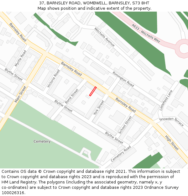 37, BARNSLEY ROAD, WOMBWELL, BARNSLEY, S73 8HT: Location map and indicative extent of plot