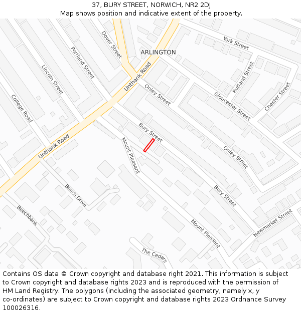 37, BURY STREET, NORWICH, NR2 2DJ: Location map and indicative extent of plot