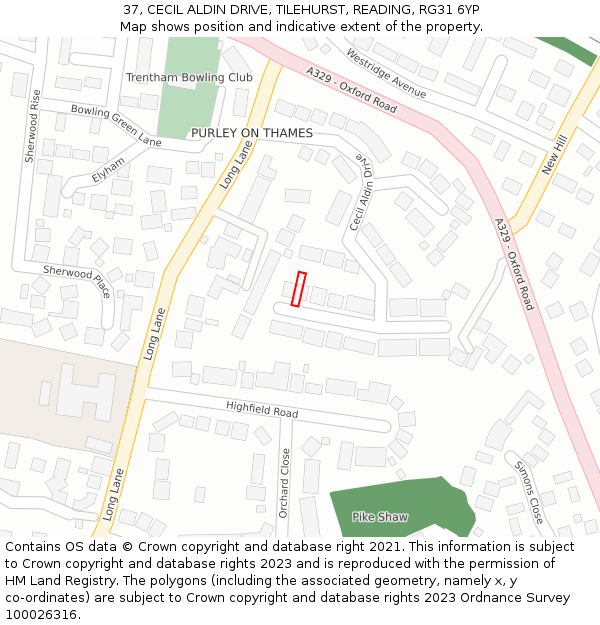 37, CECIL ALDIN DRIVE, TILEHURST, READING, RG31 6YP: Location map and indicative extent of plot