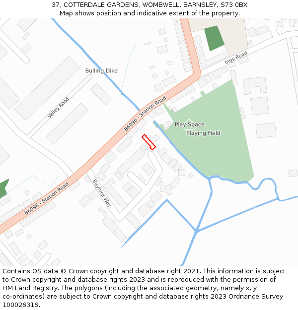 37, COTTERDALE GARDENS, WOMBWELL, BARNSLEY, S73 0BX: Location map and indicative extent of plot