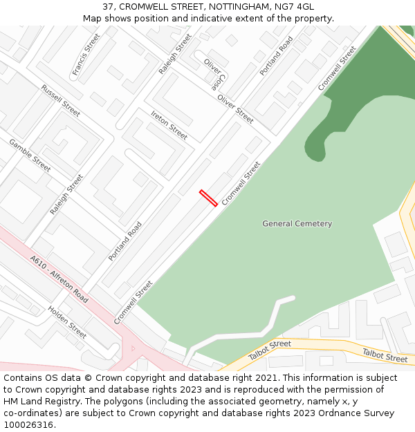 37, CROMWELL STREET, NOTTINGHAM, NG7 4GL: Location map and indicative extent of plot