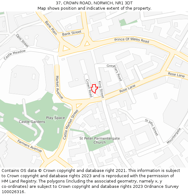 37, CROWN ROAD, NORWICH, NR1 3DT: Location map and indicative extent of plot