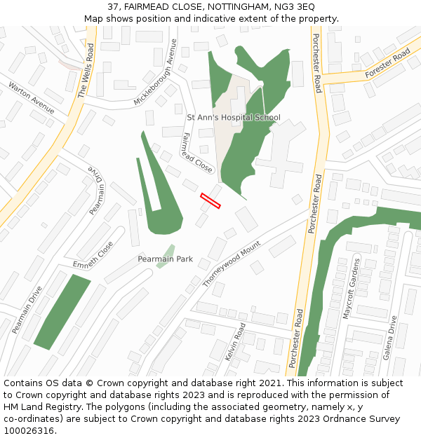 37, FAIRMEAD CLOSE, NOTTINGHAM, NG3 3EQ: Location map and indicative extent of plot