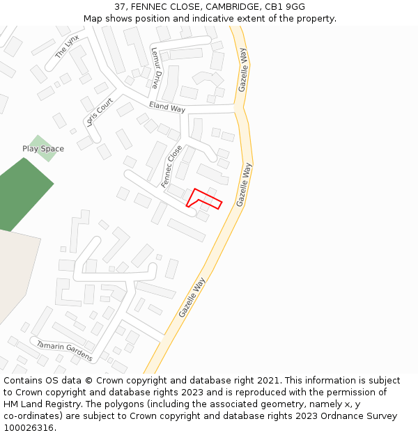 37, FENNEC CLOSE, CAMBRIDGE, CB1 9GG: Location map and indicative extent of plot