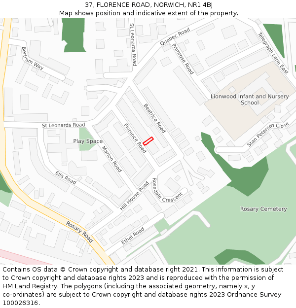 37, FLORENCE ROAD, NORWICH, NR1 4BJ: Location map and indicative extent of plot