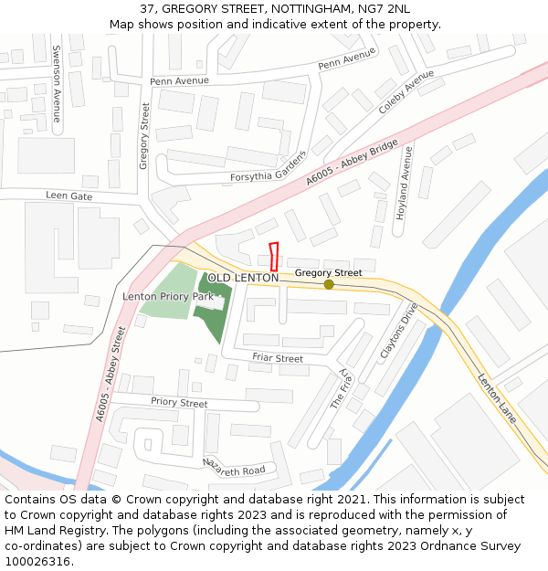 37, GREGORY STREET, NOTTINGHAM, NG7 2NL: Location map and indicative extent of plot