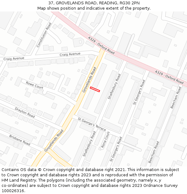 37, GROVELANDS ROAD, READING, RG30 2PN: Location map and indicative extent of plot