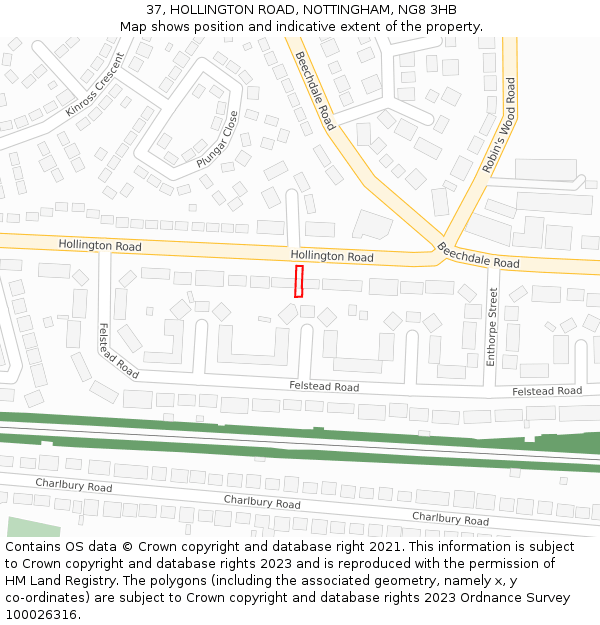 37, HOLLINGTON ROAD, NOTTINGHAM, NG8 3HB: Location map and indicative extent of plot