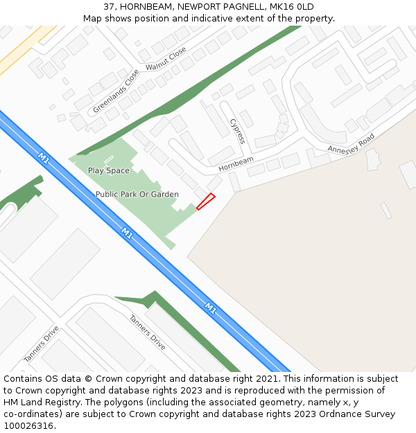 37, HORNBEAM, NEWPORT PAGNELL, MK16 0LD: Location map and indicative extent of plot