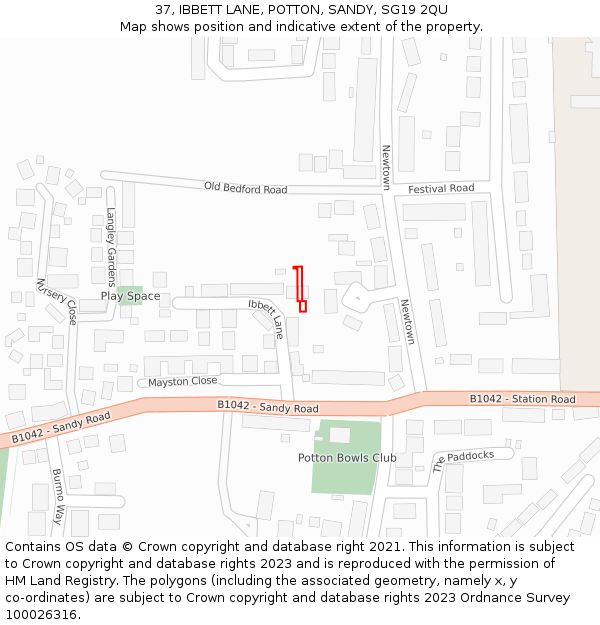 37, IBBETT LANE, POTTON, SANDY, SG19 2QU: Location map and indicative extent of plot