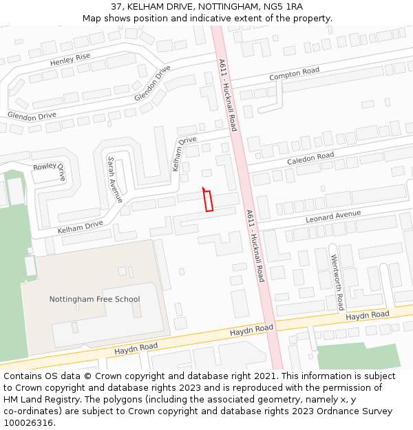 37, KELHAM DRIVE, NOTTINGHAM, NG5 1RA: Location map and indicative extent of plot