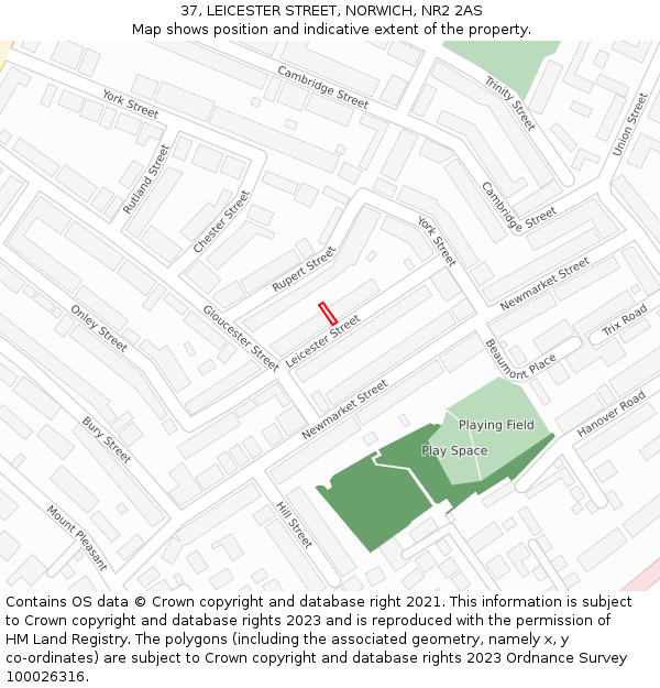 37, LEICESTER STREET, NORWICH, NR2 2AS: Location map and indicative extent of plot