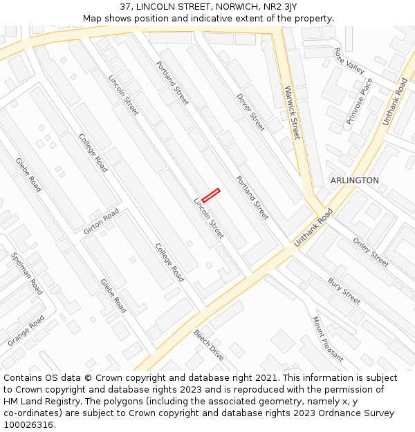 37, LINCOLN STREET, NORWICH, NR2 3JY: Location map and indicative extent of plot