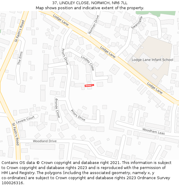 37, LINDLEY CLOSE, NORWICH, NR6 7LL: Location map and indicative extent of plot