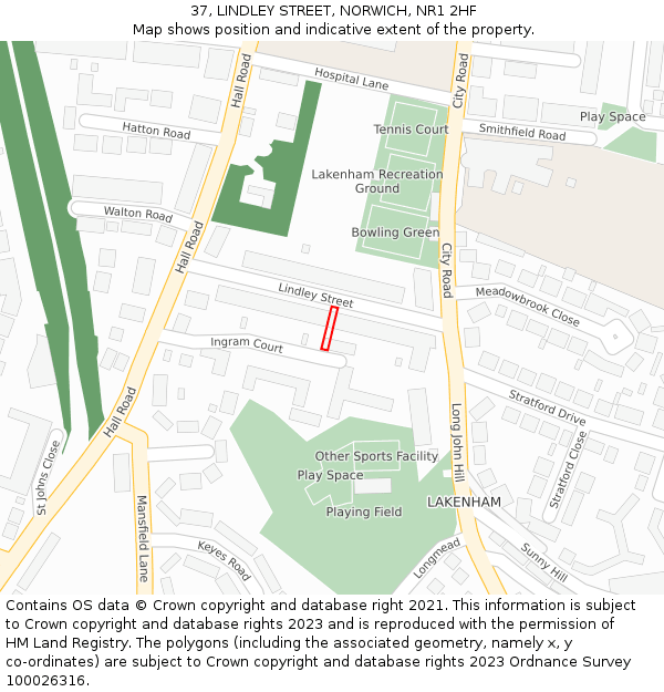 37, LINDLEY STREET, NORWICH, NR1 2HF: Location map and indicative extent of plot