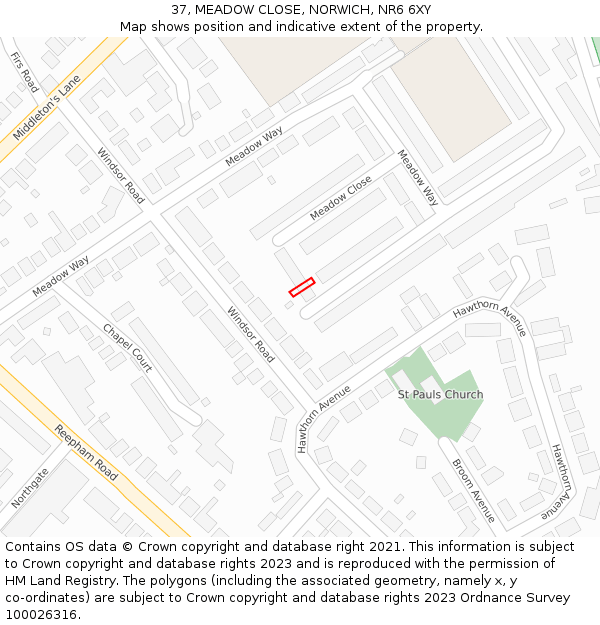 37, MEADOW CLOSE, NORWICH, NR6 6XY: Location map and indicative extent of plot