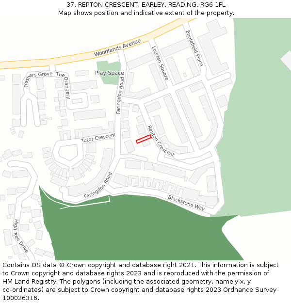 37, REPTON CRESCENT, EARLEY, READING, RG6 1FL: Location map and indicative extent of plot