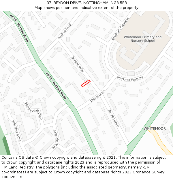 37, REYDON DRIVE, NOTTINGHAM, NG8 5ER: Location map and indicative extent of plot