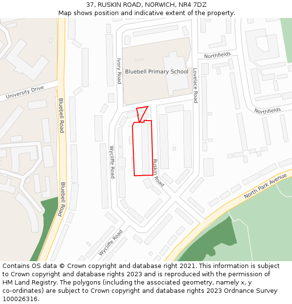 37, RUSKIN ROAD, NORWICH, NR4 7DZ: Location map and indicative extent of plot