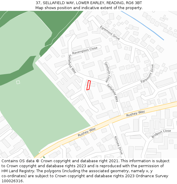 37, SELLAFIELD WAY, LOWER EARLEY, READING, RG6 3BT: Location map and indicative extent of plot
