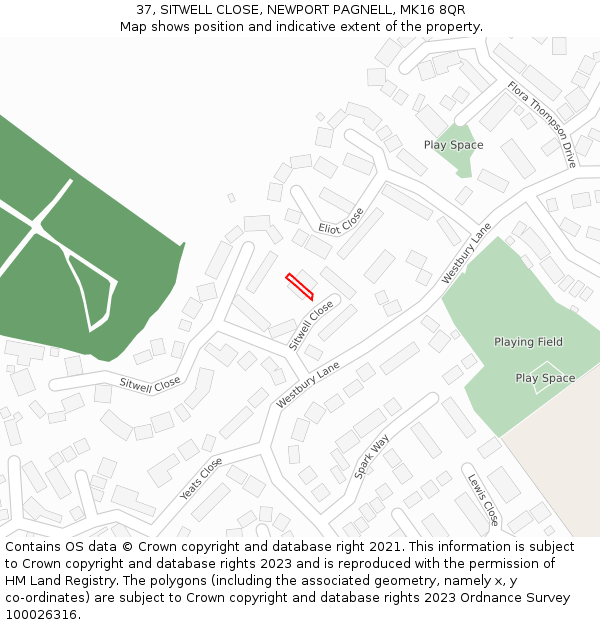 37, SITWELL CLOSE, NEWPORT PAGNELL, MK16 8QR: Location map and indicative extent of plot