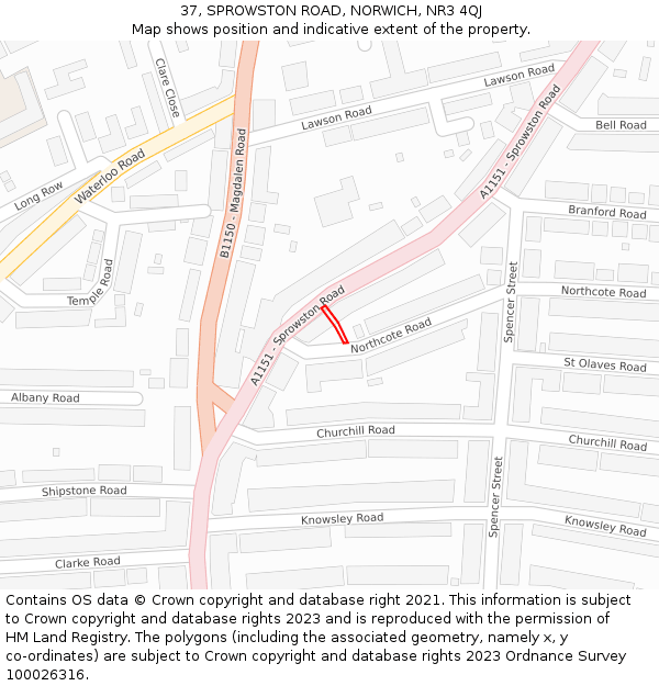 37, SPROWSTON ROAD, NORWICH, NR3 4QJ: Location map and indicative extent of plot