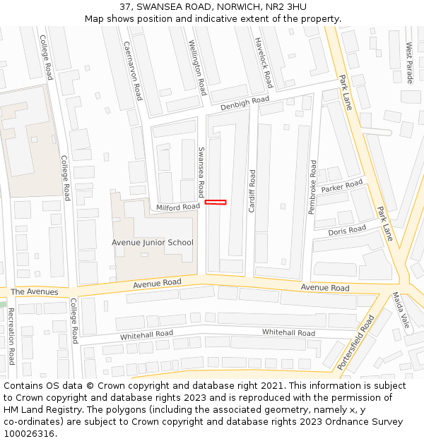 37, SWANSEA ROAD, NORWICH, NR2 3HU: Location map and indicative extent of plot