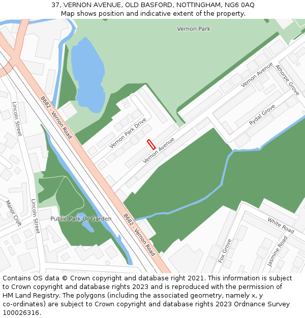37, VERNON AVENUE, OLD BASFORD, NOTTINGHAM, NG6 0AQ: Location map and indicative extent of plot