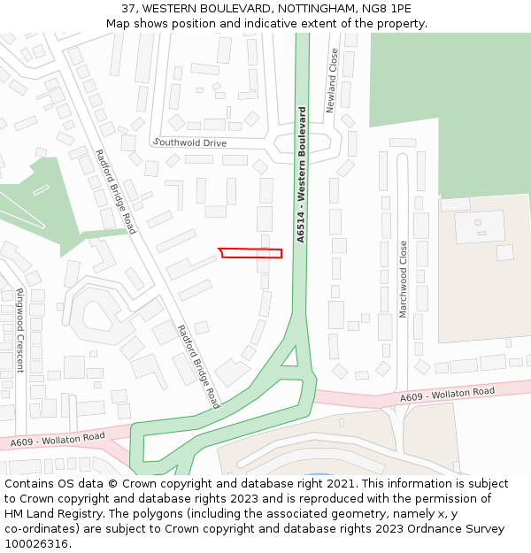 37, WESTERN BOULEVARD, NOTTINGHAM, NG8 1PE: Location map and indicative extent of plot