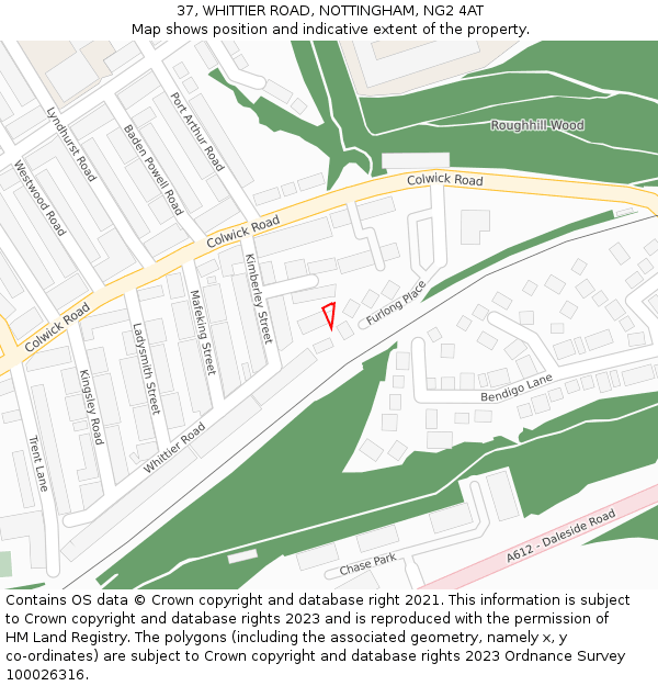 37, WHITTIER ROAD, NOTTINGHAM, NG2 4AT: Location map and indicative extent of plot