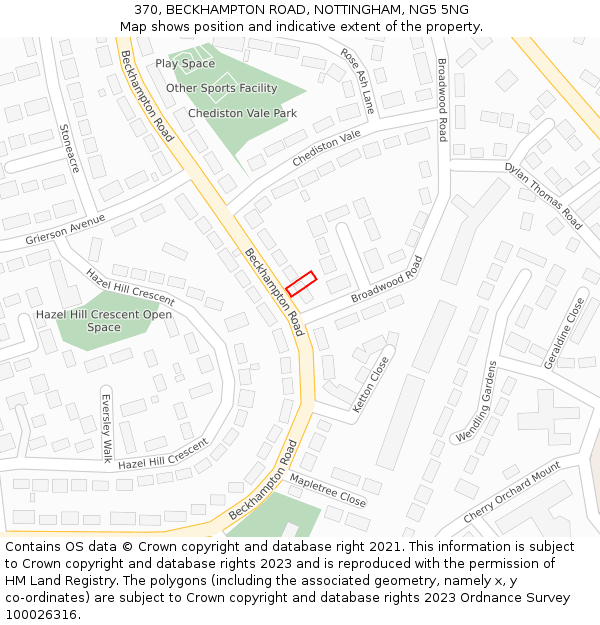 370, BECKHAMPTON ROAD, NOTTINGHAM, NG5 5NG: Location map and indicative extent of plot