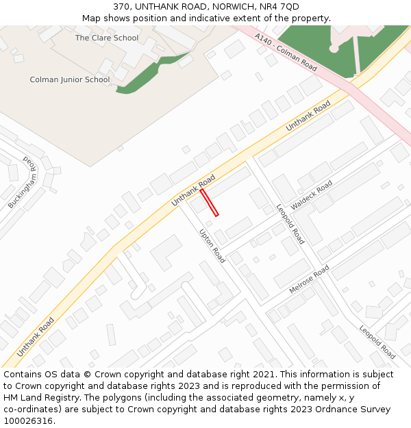 370, UNTHANK ROAD, NORWICH, NR4 7QD: Location map and indicative extent of plot