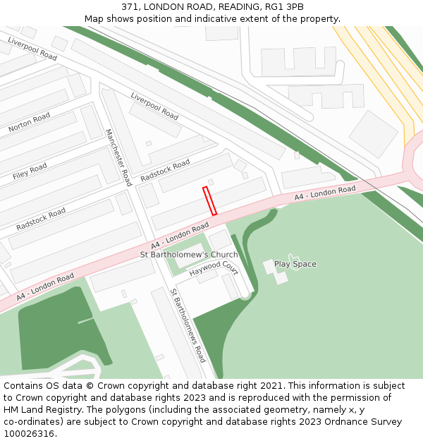 371, LONDON ROAD, READING, RG1 3PB: Location map and indicative extent of plot