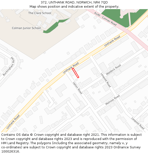 372, UNTHANK ROAD, NORWICH, NR4 7QD: Location map and indicative extent of plot